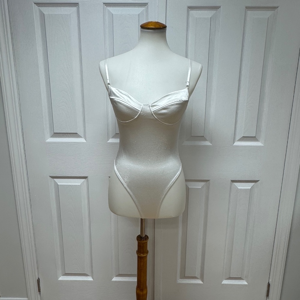 ADIKA White Satin‎ Bodysuit - Size S.